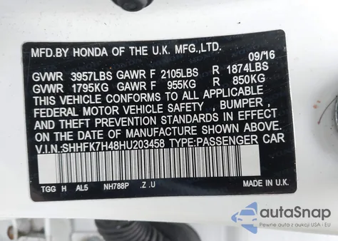 2017 Honda Civic Sport из США, поврежденный, VIN SHHFK7H48HU203458